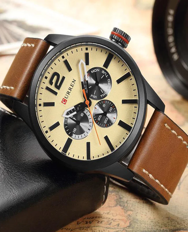 CURREN WATCHES  CURREN Original Brand Leather Straps Wrist Watch For Men With Brand (Box & Bag)-8247